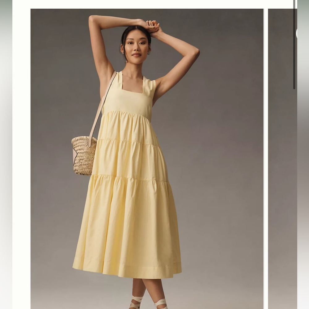 Anthropologie Square Neck Babydoll Dress Yellow Sz XS Worn Once